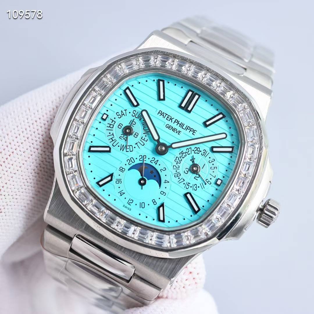 파텍필립 노틸러스 퍼페츄얼 캘린더 바게트다이아 티파니 컬러 시계 워치